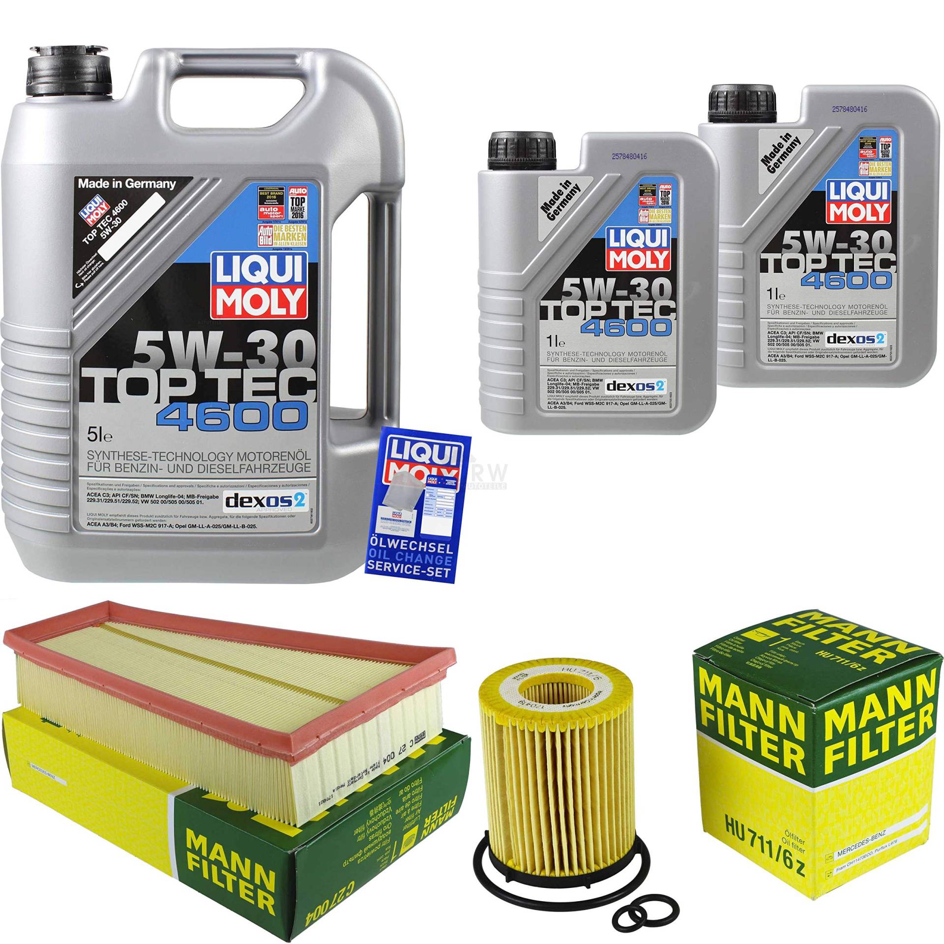 Filter Set Inspektionspaket 7 Liter Motoröl Top Tec 4600 5W-30 MANN-FILTER Luftfilter Ölfilter von Diederichs