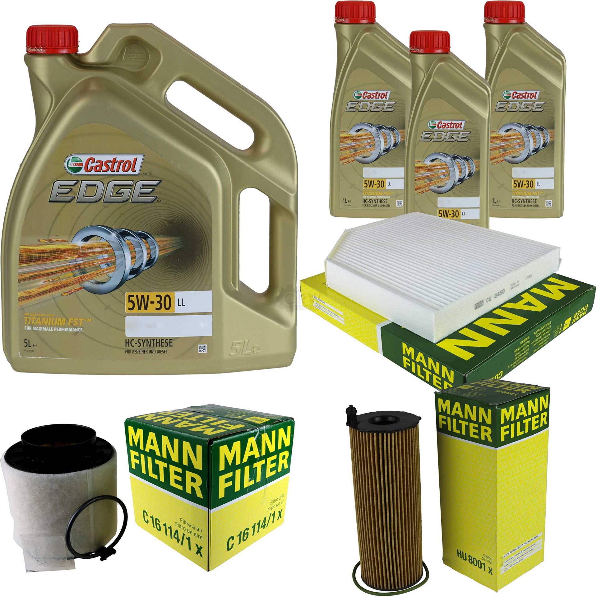 Filter Set Inspektionspaket 8 Liter Motoröl EDGE Titanium FST 5W-30 LL MANN-FILTER Innenraumfilter Luftfilter Ölfilter von Diederichs