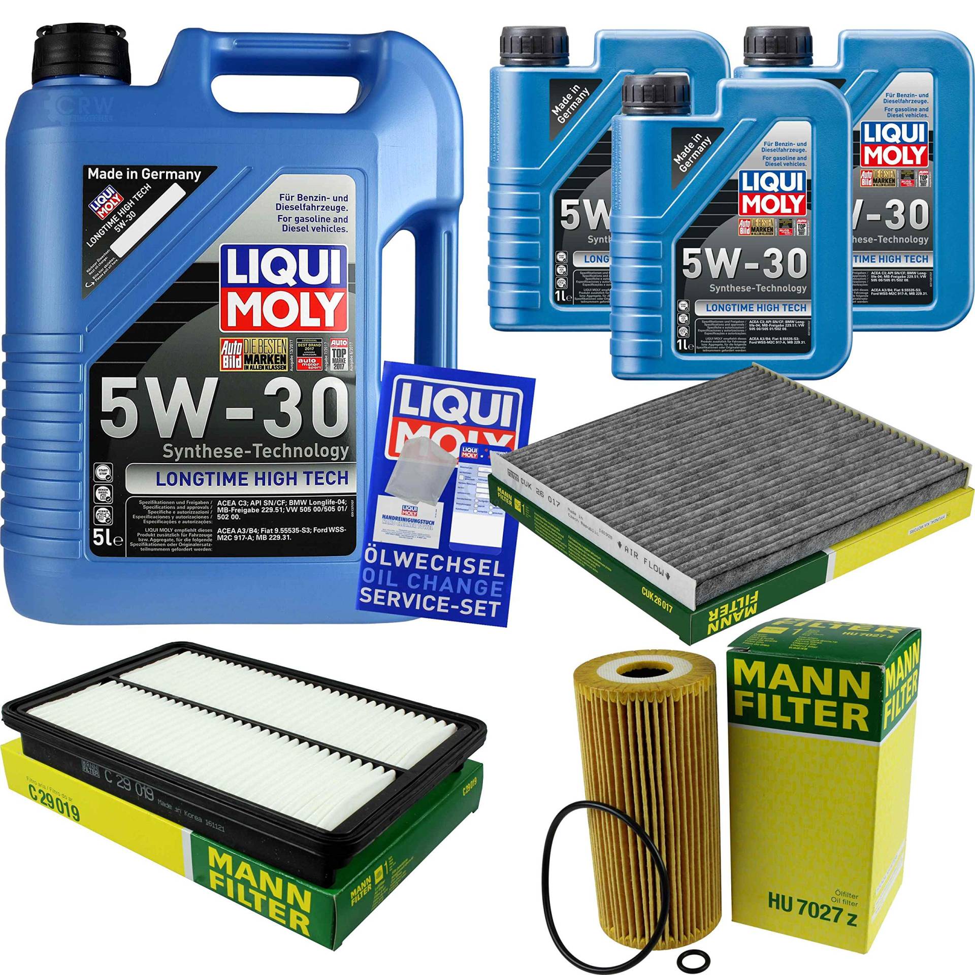 Filter Set Inspektionspaket 8 Liter Motoröl Longtime High Tech 5W-30 MANN-FILTER Innenraumfilter Luftfilter Ölfilter Filter Set Inspektionspaket 8 Liter Motoröl Longtime High Tech 5W-30 MANN-FILTER Innenraumfilter Luftfilter Ölfilter von Diederichs