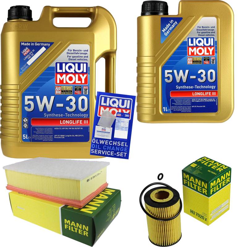 QR-PARTS 69330331 Filter Set Inspektionspaket 6 Liter Motoröl Longlife III 5W-30 MANN-FILTER Motoröl Longlife III 5W-30 Luftfilter Ölfilter von Diederichs