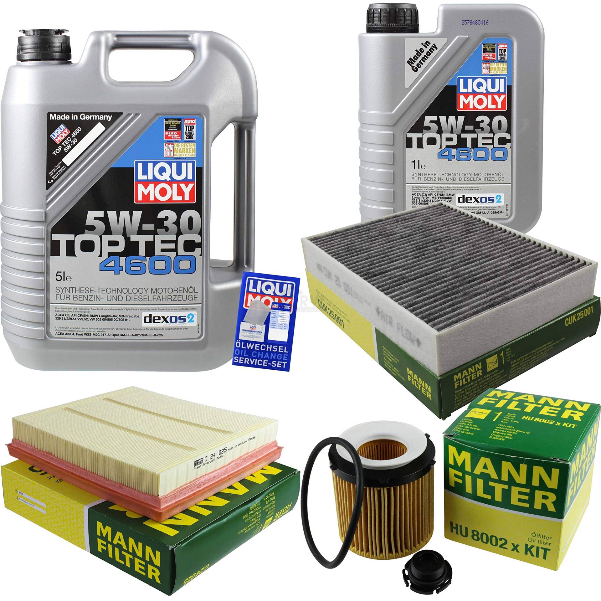 QR-PARTS 69336663 Filter Set Inspektionspaket 6 Liter Motoröl Top Tec 4600 5W-30 MANN-FILTER Innenraumfilter Luftfilter Ölfilter von Diederichs