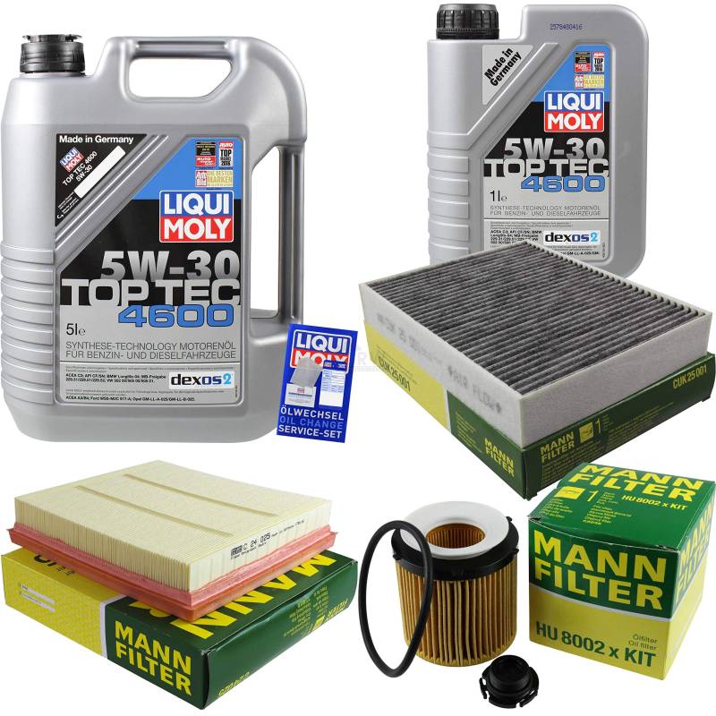 QR-PARTS 69336663 Filter Set Inspektionspaket 6 Liter Motoröl Top Tec 4600 5W-30 MANN-FILTER Innenraumfilter Luftfilter Ölfilter von Diederichs