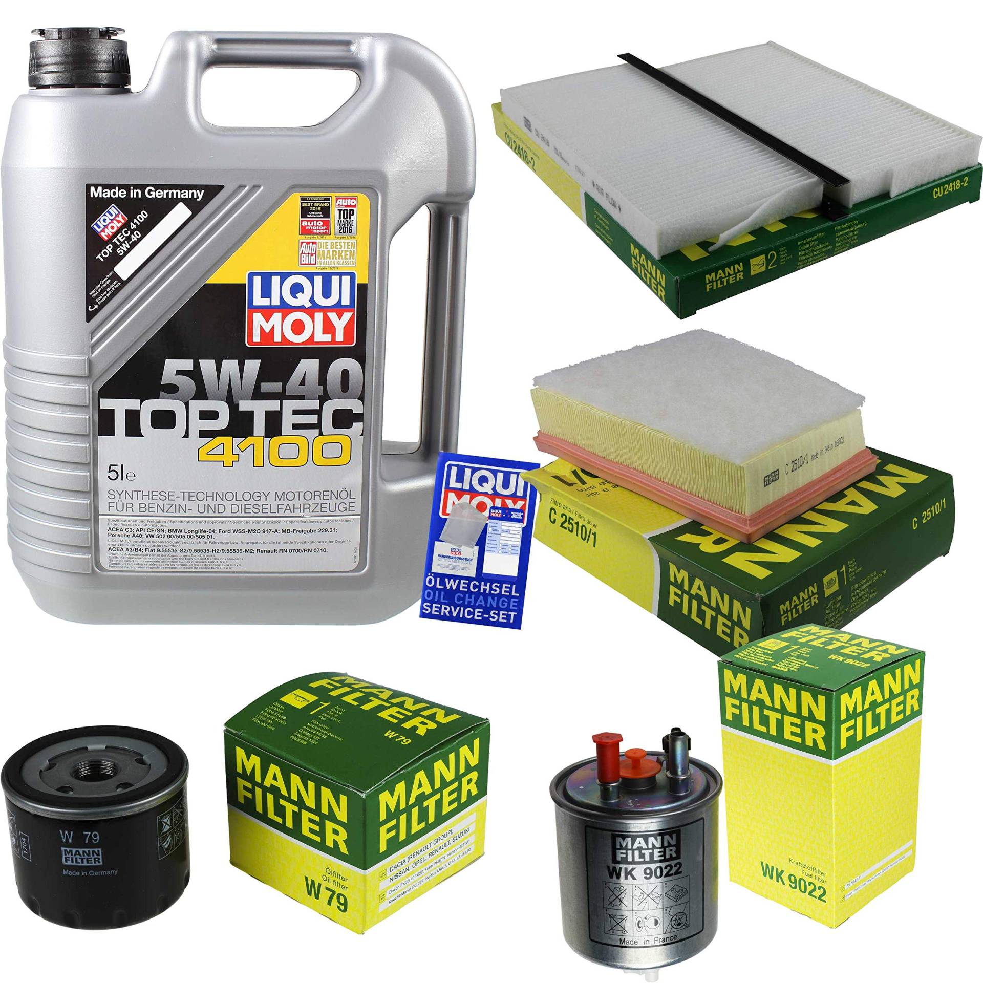 QR-PARTS 69347754 Filter Set Inspektionspaket 5 Liter Motoröl Top Tec 4100 5W-40 MANN-FILTER Innenraumfilter Kraftstofffilter Luftfilter Ölfilter QR-PARTS 69347754 Filter Set Inspektionspaket 5 Liter Motoröl Top Tec 4100 5W-40 MANN-FILTER Innenraumfilter Kraftstofffilter Luftfilter Ölfilter von Diederichs