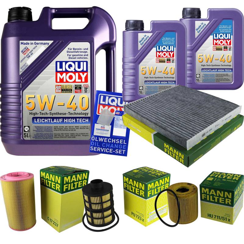 QR-PARTS 69351694 Filter Set Inspektionspaket 7 Liter Motoröl Leichtlauf High Tech 5W-40 MANN-FILTER Innenraumfilter Kraftstofffilter Luftfilter Ölfilter von Diederichs