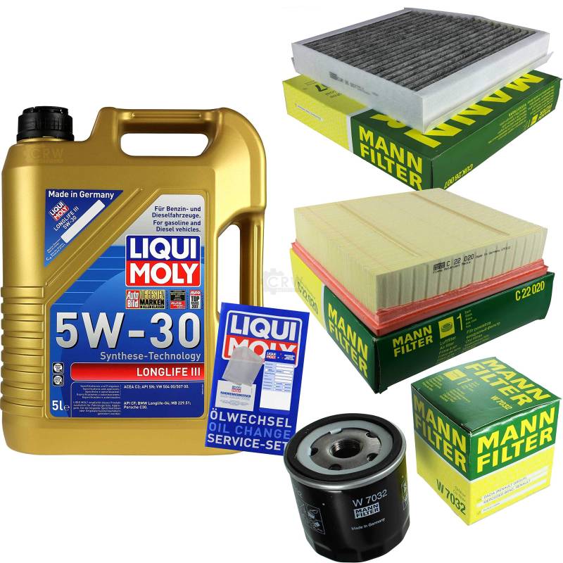 QR-PARTS 69367370 Filter Set Inspektionspaket 5 Liter Motoröl Longlife III 5W-30 MANN-FILTER Innenraumfilter Luftfilter Ölfilter von Diederichs