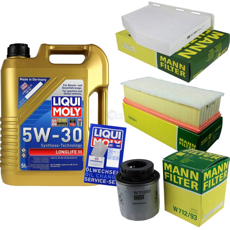 QR-PARTS 69368853 Filter Set Inspektionspaket 5 Liter Liqui Moly Motoröl Longlife III 5W-30 MANN-FILTER Innenraumfilter Luftfilter Ölfilter von Diederichs