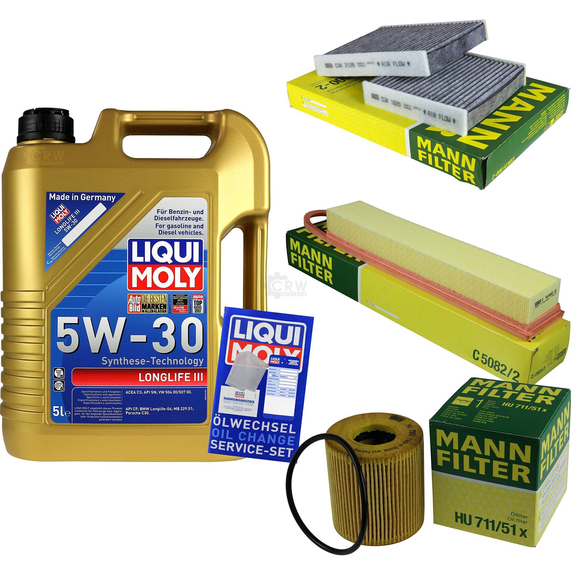 QR-PARTS 69374064 Filter Set Inspektionspaket 5 Liter Motoröl Longlife III 5W-30 MANN-FILTER Innenraumfilter Luftfilter Ölfilter QR-PARTS 69374064 Filter Set Inspektionspaket 5 Liter Motoröl Longlife III 5W-30 MANN-FILTER Innenraumfilter Luftfilter Ölfilter von Diederichs