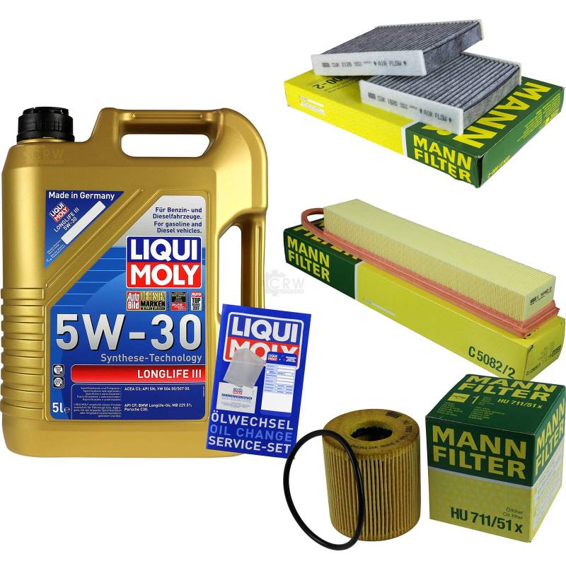 QR-PARTS 69374064 Filter Set Inspektionspaket 5 Liter Motoröl Longlife III 5W-30 MANN-FILTER Innenraumfilter Luftfilter Ölfilter von Diederichs