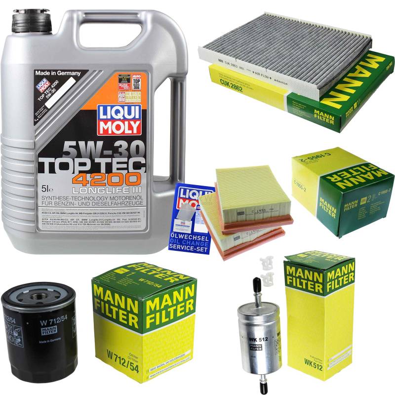 QR-PARTS 69381086 Filter Set Inspektionspaket 5 Liter Motoröl Top Tec 4200 5W-30 MANN-FILTER Innenraumfilter Kraftstofffilter Luftfilter Ölfilter von Diederichs
