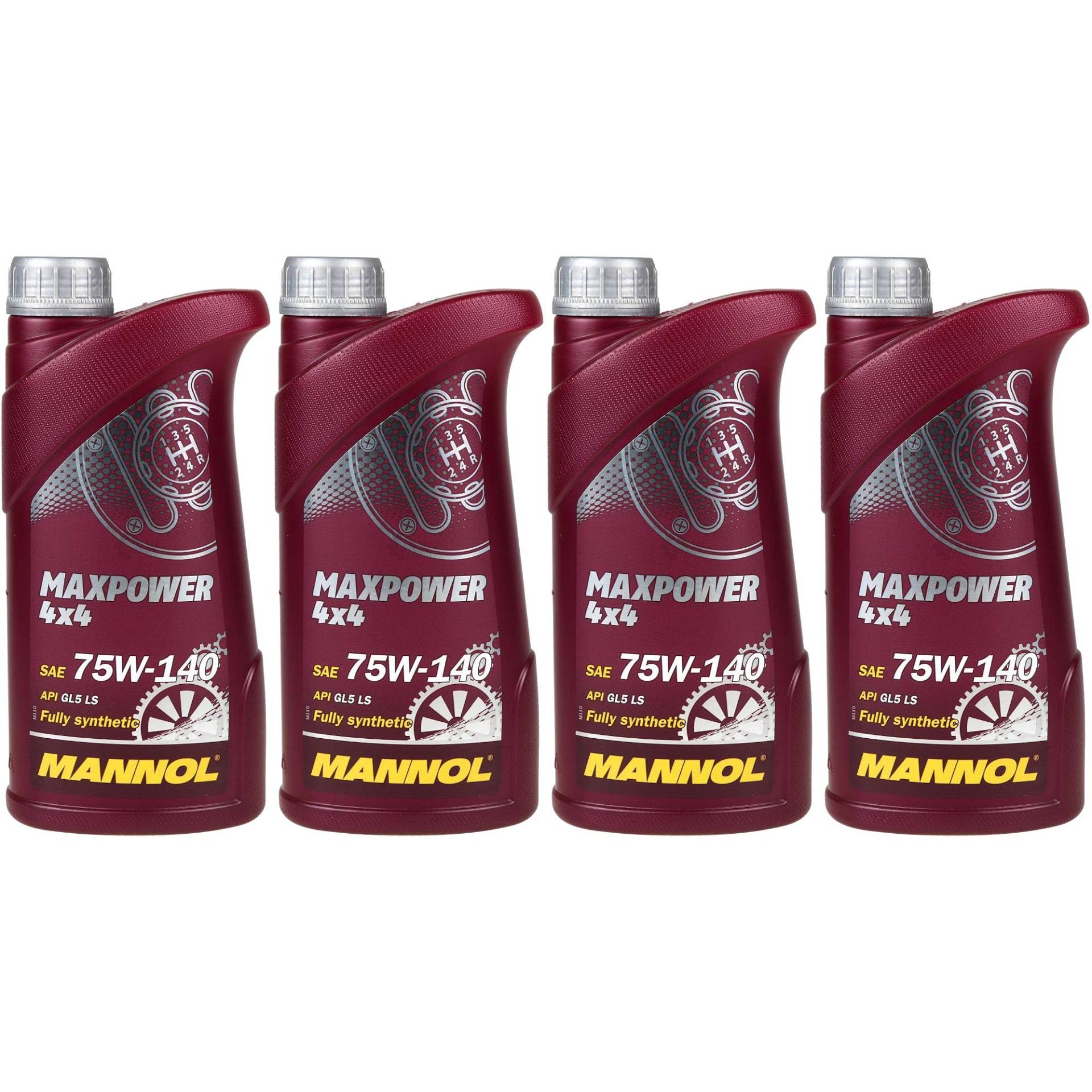 QR-Parts Set 85447311 MN8102-1 4x1 Liter Original MANNOL Getriebeöl Maxpower 4x4 75W-140 API GL 5 LS Gear Oil QR-Parts Set 85447311 MN8102-1 4x1 Liter Original MANNOL Getriebeöl Maxpower 4x4 75W-140 API GL 5 LS Gear Oil von Diederichs