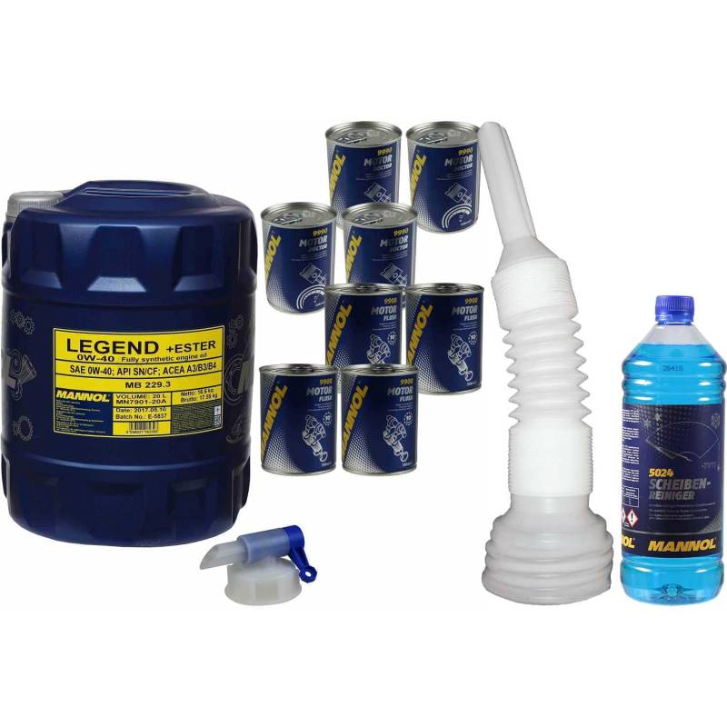 QR-Parts Set 85457965 9990 5024 MN7901-20 CT4503 9900 DIN61 20L MANNOL Motoröl SAE 0W-40 LEGEND+ESTER inkl. Auslaufhahn Schlauch Reiniger von Diederichs