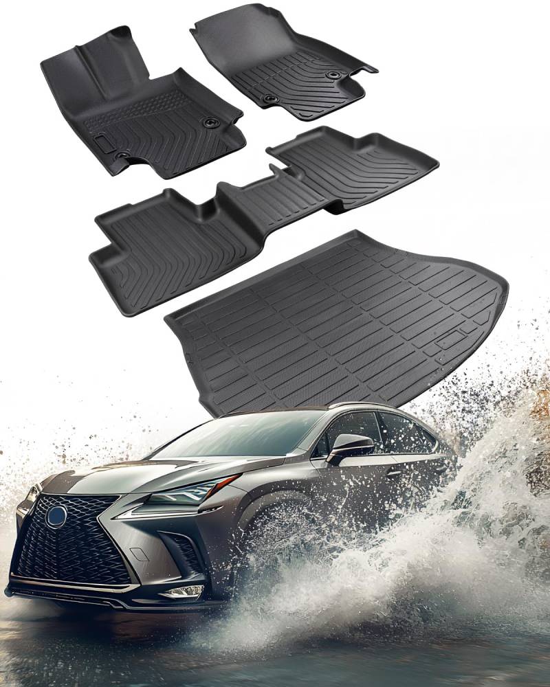 Auto Fußmatten für Lexus NX:Fit für NX350 NX350 F Sport NX250 2022-2025, Allwetter Custom Fußmatten Komplettsatz, 2025 NX350 F Sport Autozubehör, Automobil-Innenraum-Teppiche, Cargo Liner von DiffCar