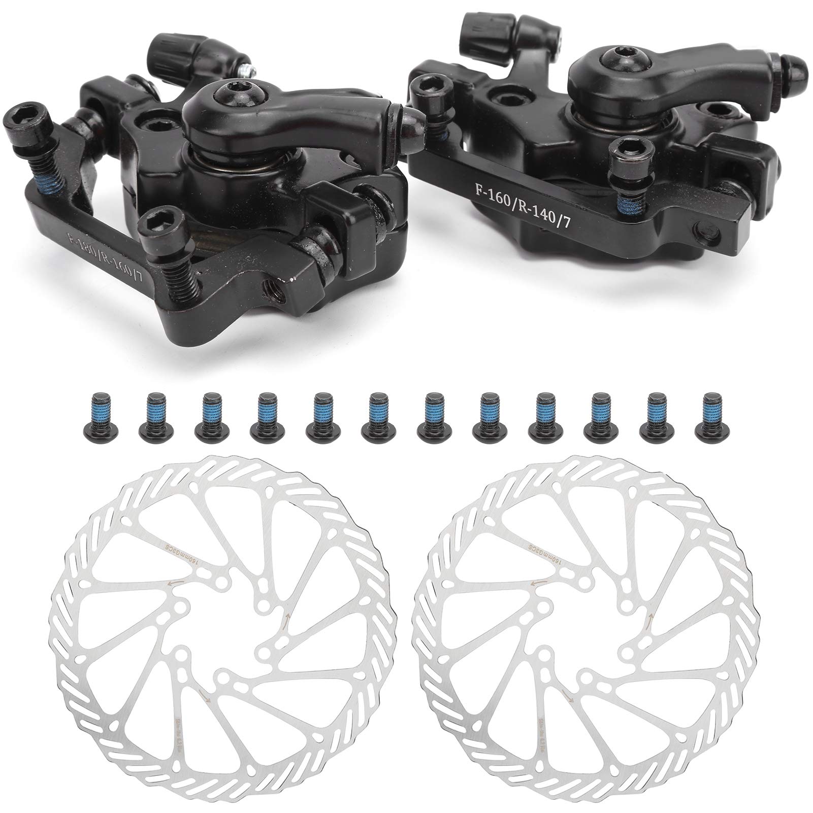 Dilwe Bremssattel Set, Vorne Bremssattel(F160 / R140) + Hinten Bremssattel(F180 / R160) + 2X Bremsscheibe Kit, Alu Mechanische Scheibenbremse für Outdoor, Radfahren, Mountainbike von Dilwe