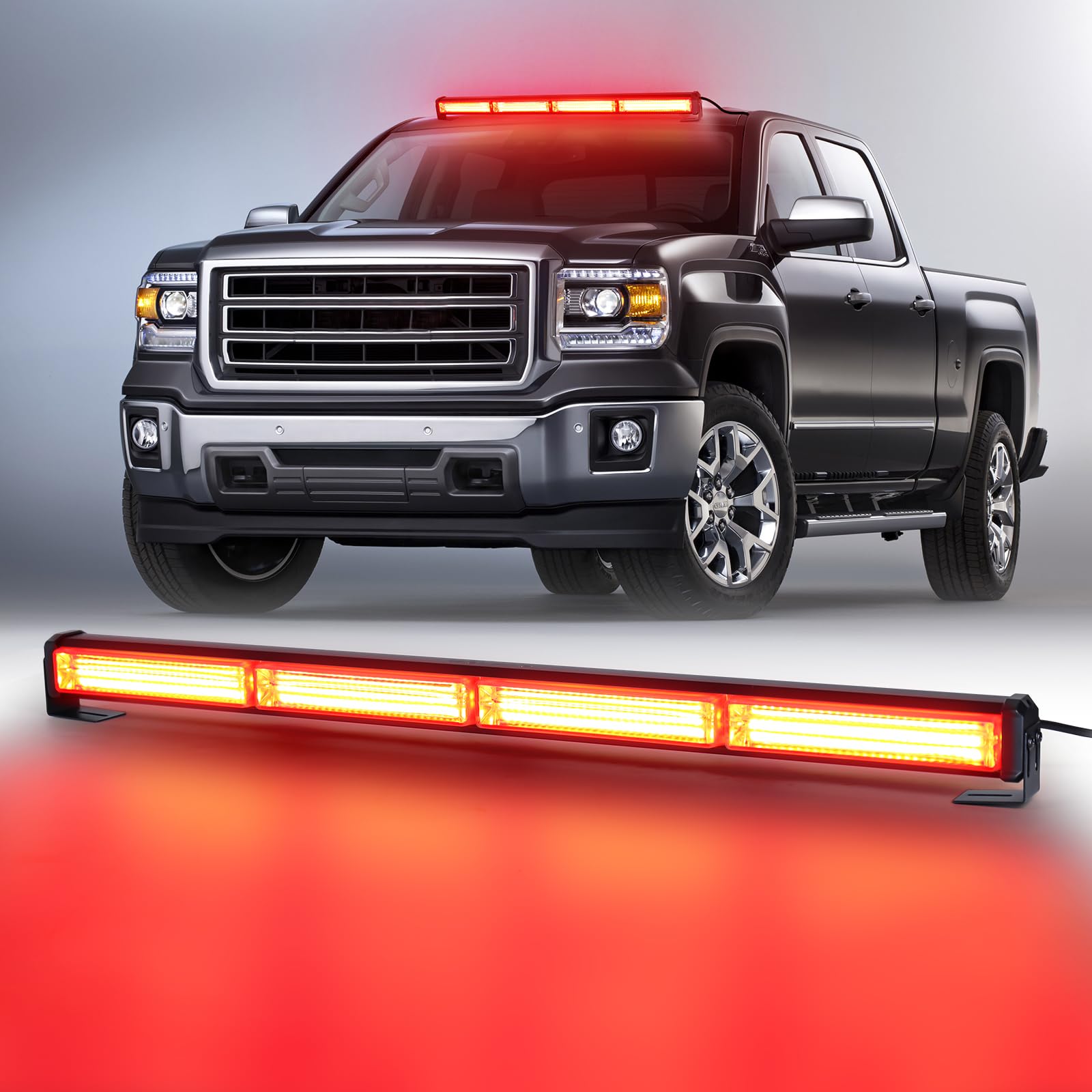 Dinfu 17 Blinkende Stroboskop-Modi LED Warnleuchte Rot Blitzleuchte Rundumleuchte Auto Lichtleiste für LKW Dach Oben Rot Warnlicht (40W-Rot) von Dinfu