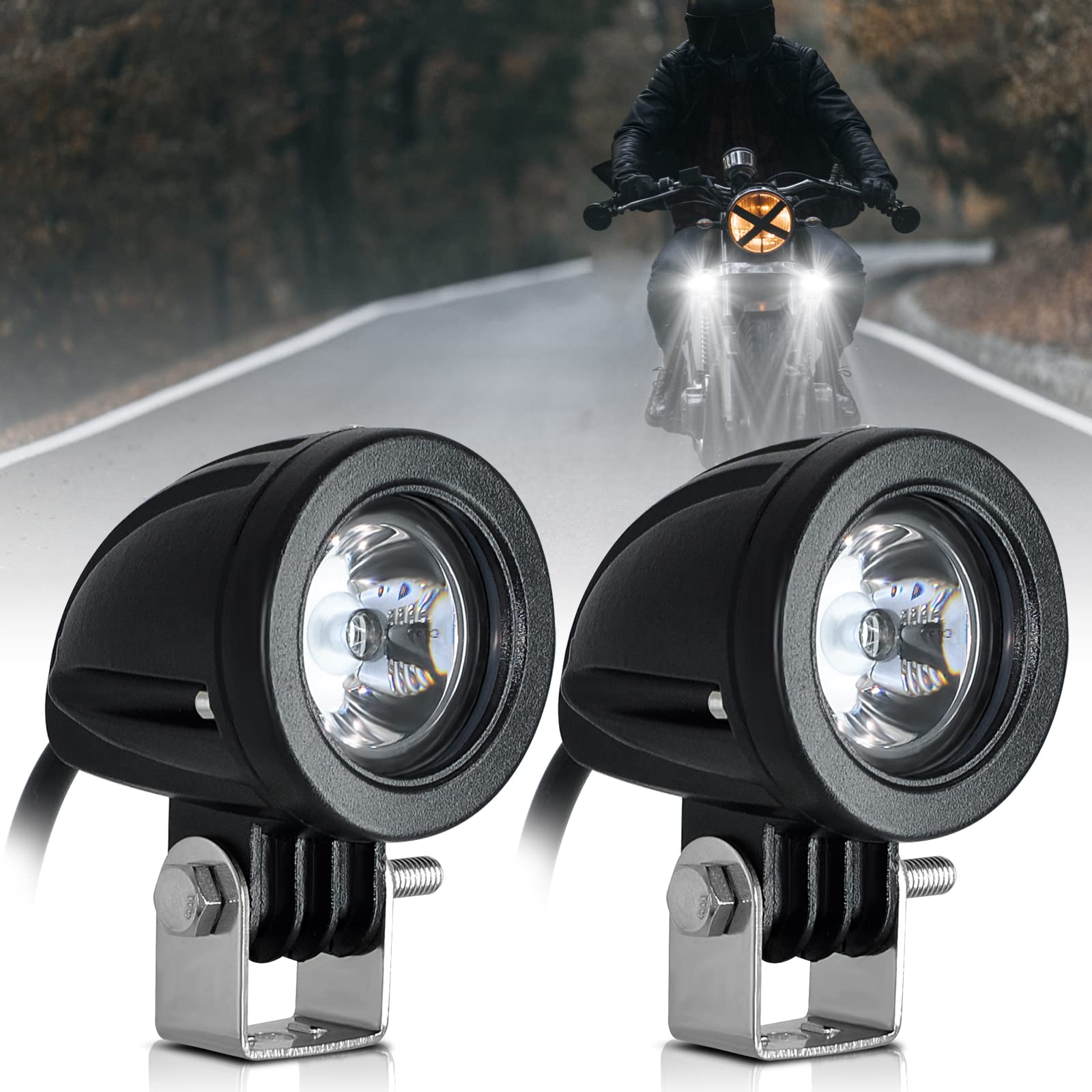 2 Zoll led Motorrad Zusatzscheinwerfer, 12v -24v Runde LED Scheinwerfer Frontscheinwerfer Zusätzliches IP68 Spotlights für Motorrad ATV UTV Dirt Bike 4x4 Pickup Truck Boot von Dinfu