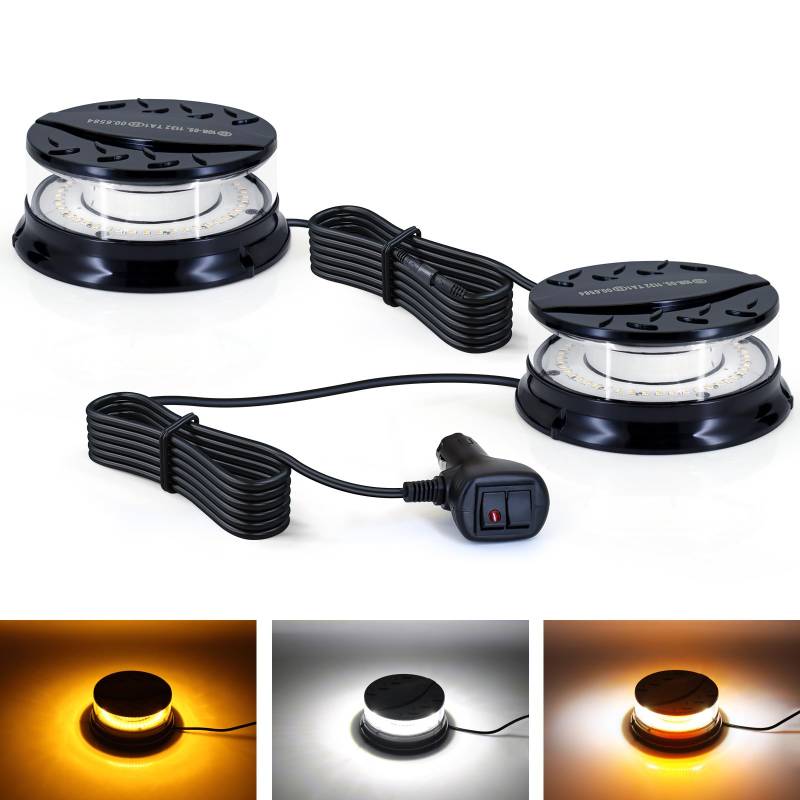 Dinfu Rundumleuchte led 12v Gelb Rundumleuchte Magnet mit 16 Modes drehlicht Einstellbar 3 Farben für Auto Dach Traktor LKW Motorräder SUV 4x4 LKW kfz von Dinfu