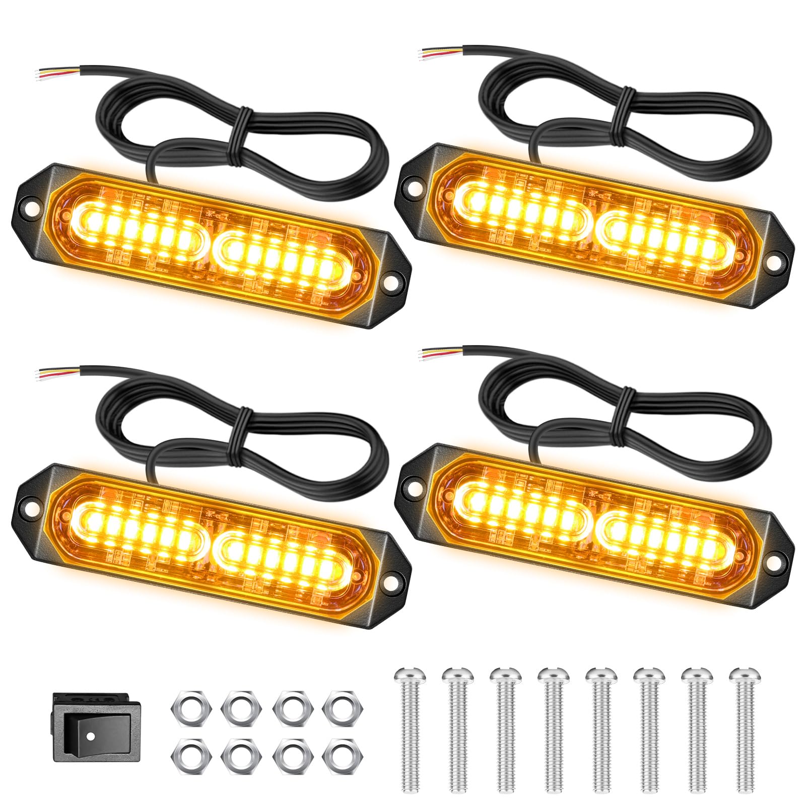 Dinfu 4 x 12 Led Warnlicht frontblitzer orange,12v/24v led blitzer 48W Warnleuchte mit 21 Blinkende Stroboskop-Modi IP67 Blitzleuchte Lichtleiste für Auto Pkw Truck Traktor KFZ LKW Dinfu 4 x 12 Led Warnlicht frontblitzer orange,12v/24v led blitzer 48W Warnleuchte mit 21 Blinkende Stroboskop-Modi IP67 Blitzleuchte Lichtleiste für Auto Pkw Truck Traktor KFZ LKW von Dinfu