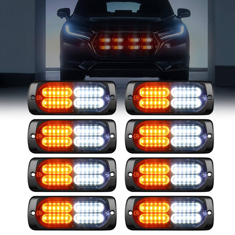 Dinfu 8 x 24 LED frontblitzer, led blitzer orange 12V / 24V LED Warnlicht mit 18 Blinkende Stroboskop-Modi IP67 Blitzleuchte Lichtleiste für Auto Pkw Truck Traktor KFZ LKW (8 PCS) von Dinfu