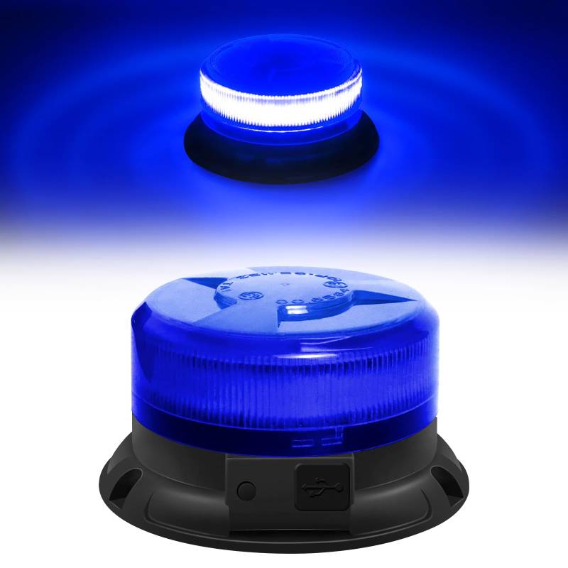 Dinfu Blaulicht akku LED Rundumleuchte blau batterie Blitzleuchten Magnetfuß 9 Blinkend Leuchtmodi mit Kfz-Ladekabel und USB-Kabel für Polizei Auto Pkw LKW UTV von Dinfu