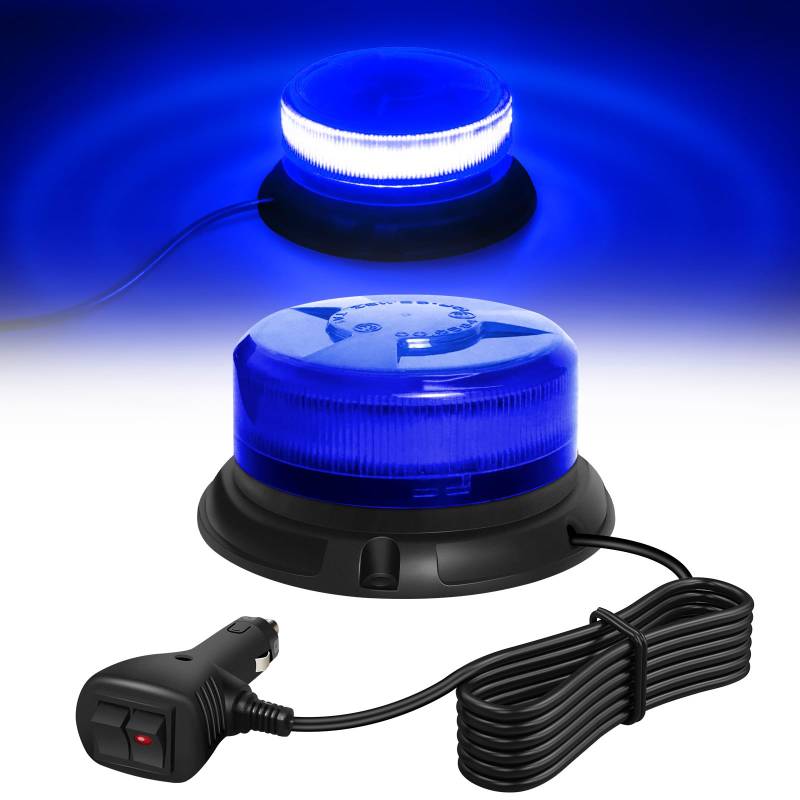 Dinfu Blaulicht Auto12V Rundumleuchte blau magnet Frontblitzer 9 Blinkend Leuchte Warnleuchte mit 3 Meters Kfz-Ladekabel für Polizei Auto Pkw LKW UTV von Dinfu