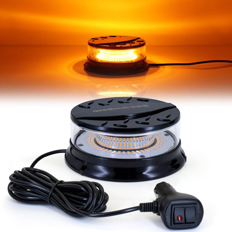 Dinfu LED Rundumkennleuchte,12V-24V Gelb Rundumleuchte magnetfuß mit 28 Blitzmuster warnleuchte led mit 3 Meters-Kabel für Gabelstapler Traktor Golfwagen Traktor SUV 4x4 PKW KFZ von Dinfu