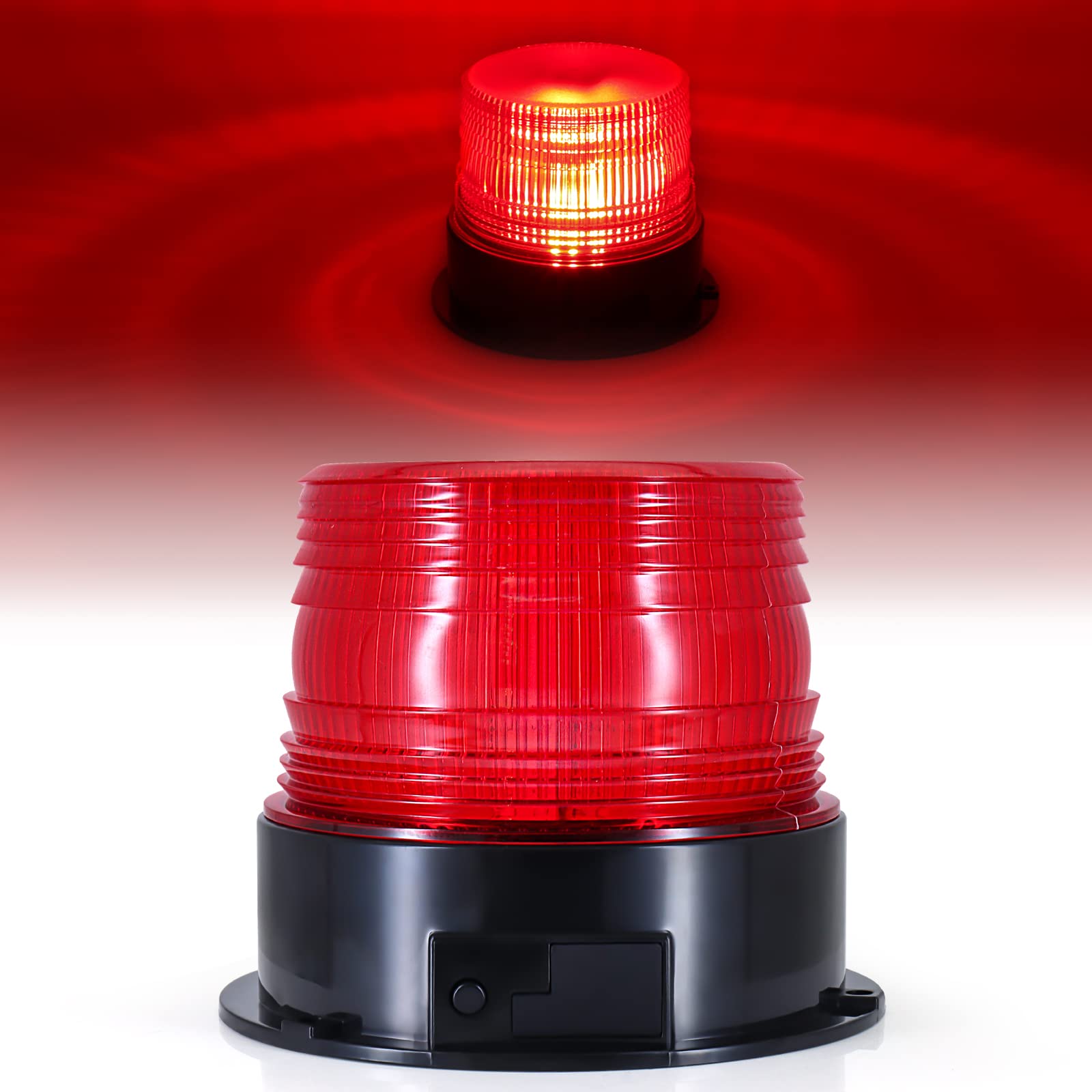 Dinfu Rot LED Rundumleuchte, 12V-24V Rot Warnlicht mit magnetischem für KFZ Gabelstapler Traktor Golfwagen UTV Anhänger SUV Einsatzfahrzeuge Feuerwehren von Dinfu