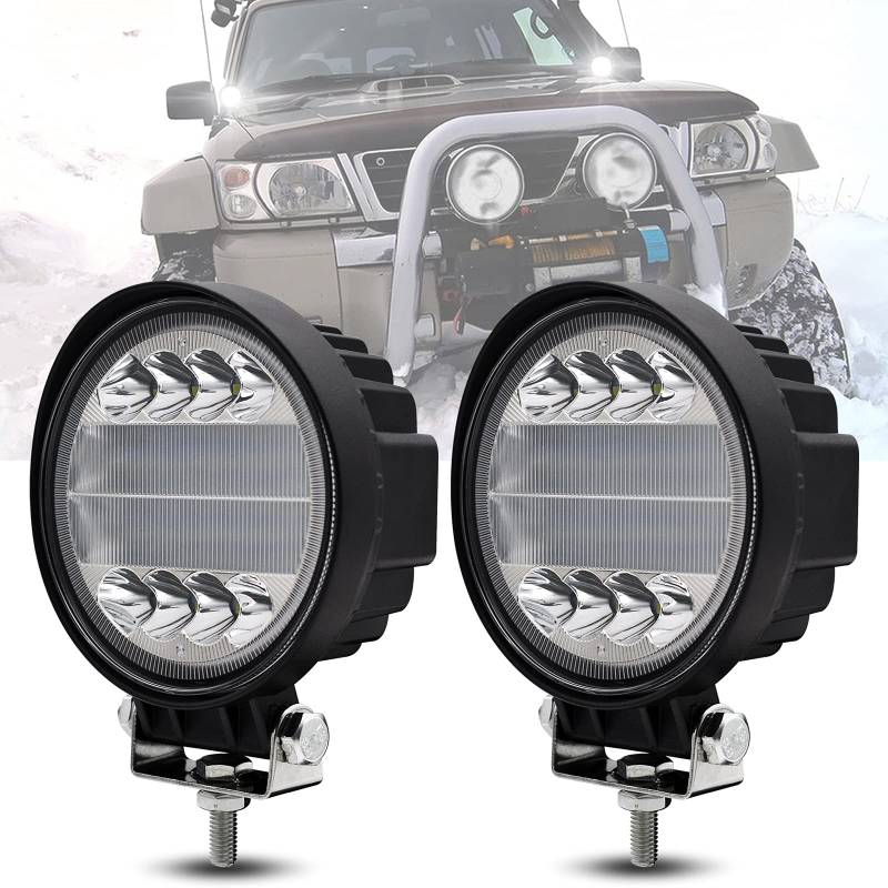 Runde LED Arbeitsscheinwerfer, 72W LED Scheinwerfer mit weiß, Offroad Zusatzscheinwerfer Wasserdicht IP68 LED-Arbeitsscheinwerfer im Freien Für ATV UTV SUV KFZ Bagger Gabelstapler Traktor LKW J-eep von Dinfu