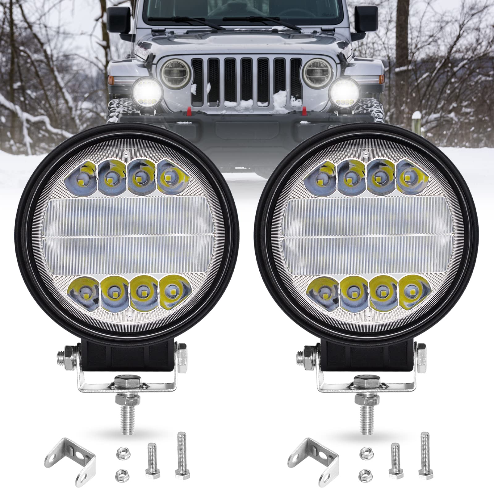Runde LED Arbeitsscheinwerfer, 2 x 96W LED Scheinwerfer weiß, Offroad Zusatzscheinwerfer Wasserdicht IP68 LED spot+flood Arbeitsscheinwerfer Für ATV UTV SUV KFZ Bagger Gabelstapler Traktor LKW J-eep Runde LED Arbeitsscheinwerfer, 2 x 96W LED Scheinwerfer weiß, Offroad Zusatzscheinwerfer Wasserdicht IP68 LED spot+flood Arbeitsscheinwerfer Für ATV UTV SUV KFZ Bagger Gabelstapler Traktor LKW J-eep von Dinfu