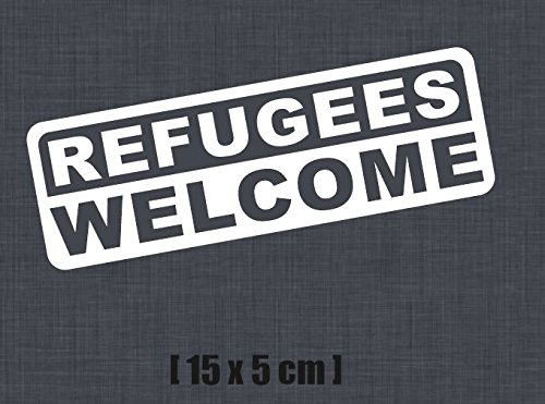 Dinger-Design Aufkleber Flüchtlinge Willkommen Refugees Welcome JDM Auto OEM Tuning 15 x 5 cm weiß von Dinger-Design