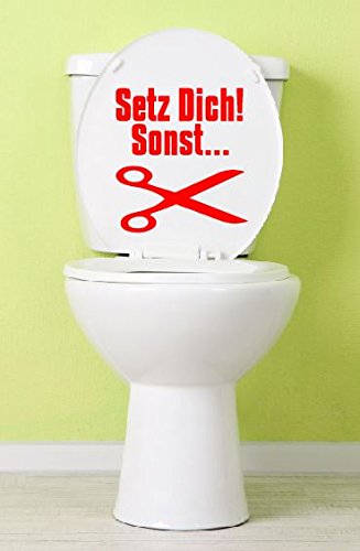 Dinger-Design Aufkleber Toilette Klo Toilettendeckel Setz Dich! sonst. 25 x 23 cm Rot von Dinger-Design