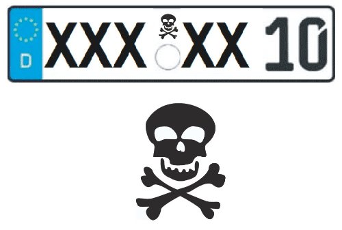 Dinger-Design Totenkopf Nummernschild Plakette Skull and Bones Kennzeichen 5 x 4 cm 2er Set von Dinger-Design