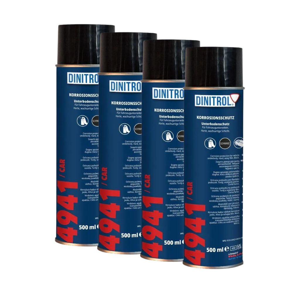 Dinitrol® 4941 Schwarzer Unterboden-/Fahrwerkschutz, selbstheilende Wachs-Beschichtung – 4 x 500 ml Aerosolen von Dinitrol
