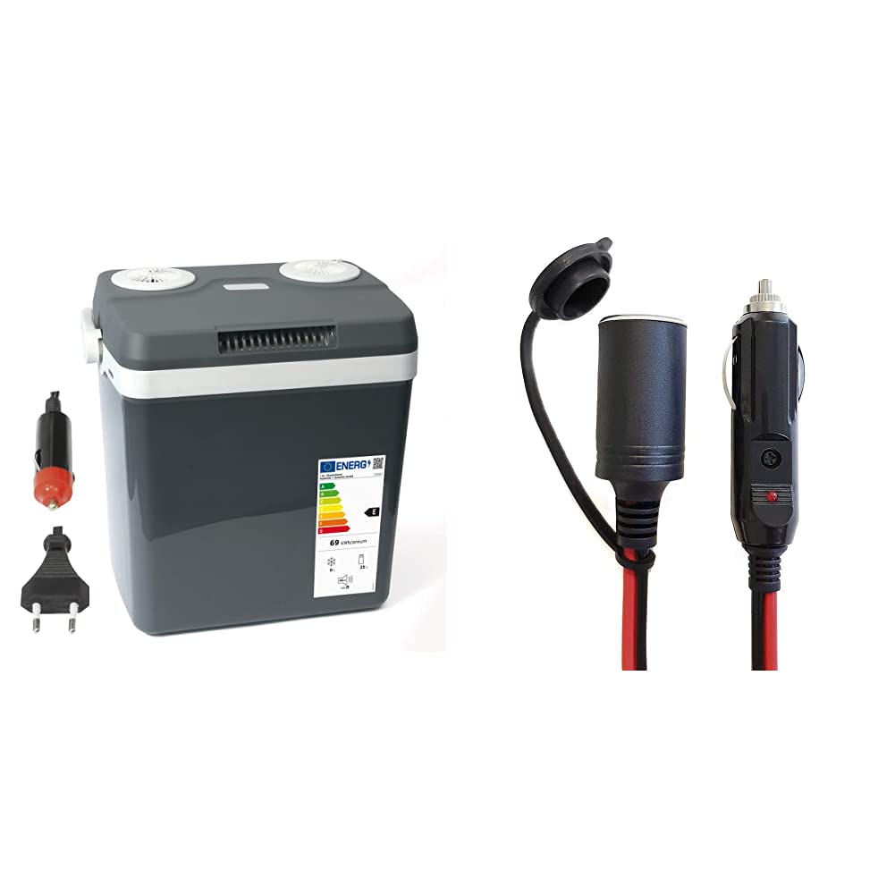 Dino KRAFTPAKET 131001 Kühlbox 12V 230V (WÄRMT & KÜHLT) HÖHE: 44cm GRÖSSE: 32-Liter (28L netto) Elektrische Kühlbox für Auto Boot Camping + 12V-Verlängerungskabel 3,5mX1,5qmm, Schwarz, 131003 von Dino KRAFTPAKET