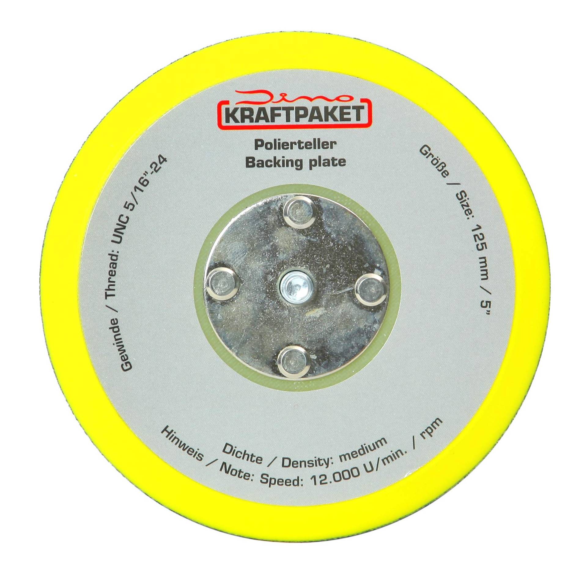 Dino KRAFTPAKET 640259 125mm-Stützteller-5/16-24 mit Klett Polierteller für Exzenter Poliermaschine 600W-8mm, 650W-9mm Hub, Gelb Dino KRAFTPAKET 640259 125mm-Stützteller-5/16-24 mit Klett Polierteller für Exzenter Poliermaschine 600W-8mm, 650W-9mm Hub, Gelb von Dino KRAFTPAKET