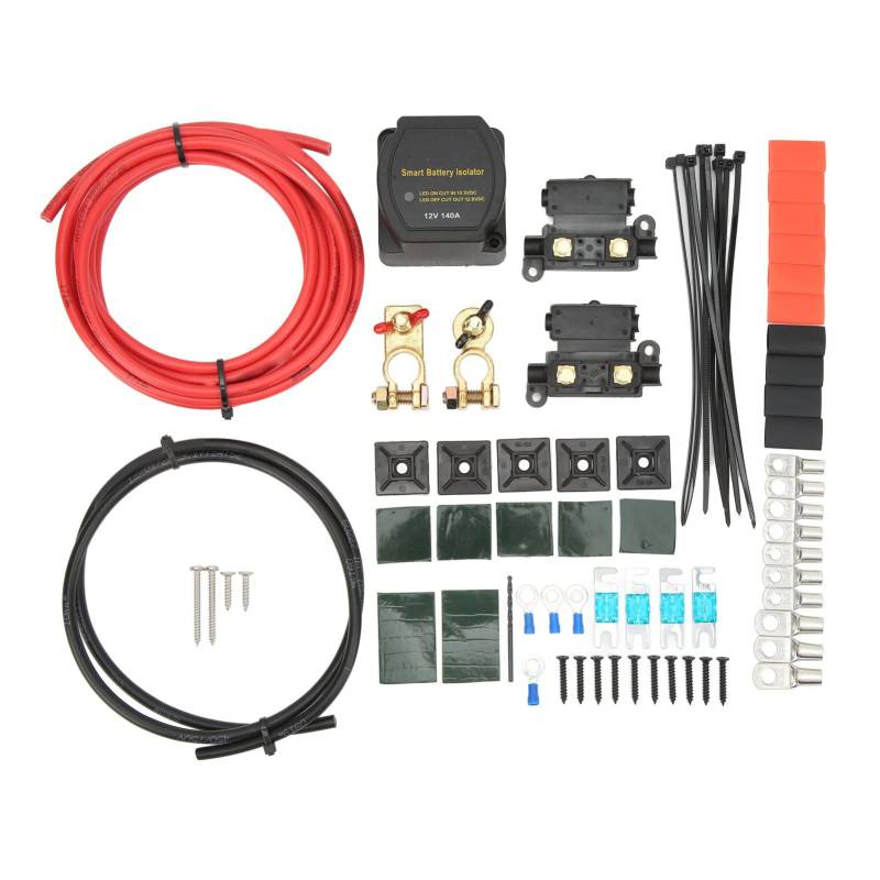 Dioche Batterie Trennschalter, Doppelbatterie Trennsatz, 140 Ampere, 12 V, Hoch-/Niederspannungsschutz, spannungsempfindlicher Relaissatz für Autos, Wohnmobile, LKWs, SUVs, Boote von Dioche