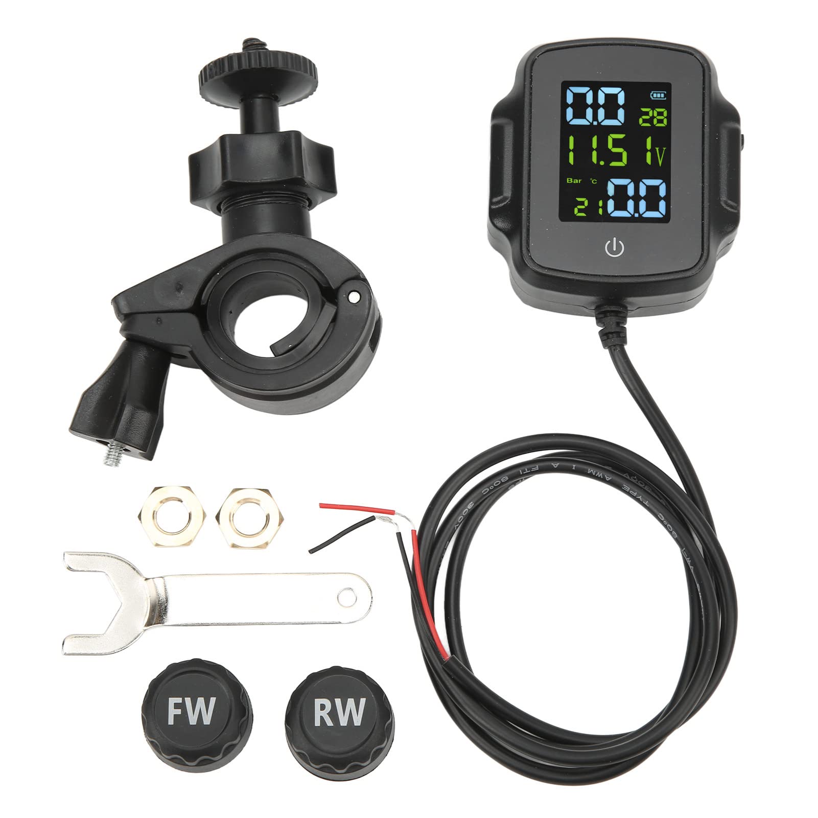 Reifendruckkontrollsystem für Motorräder mit 2 Externen Sensoren, TPMS, 12 V USB-Aufladung, Hochpräzises Display von Dioche