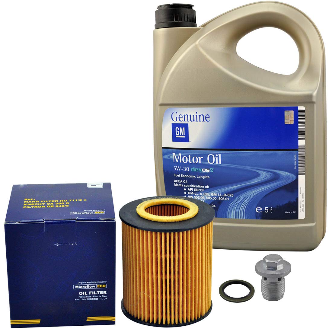 Inspektionspaket SCT Ölfilter 5Liter Original GM Öl Dexos2 inkl Ölablassschraube von Divers