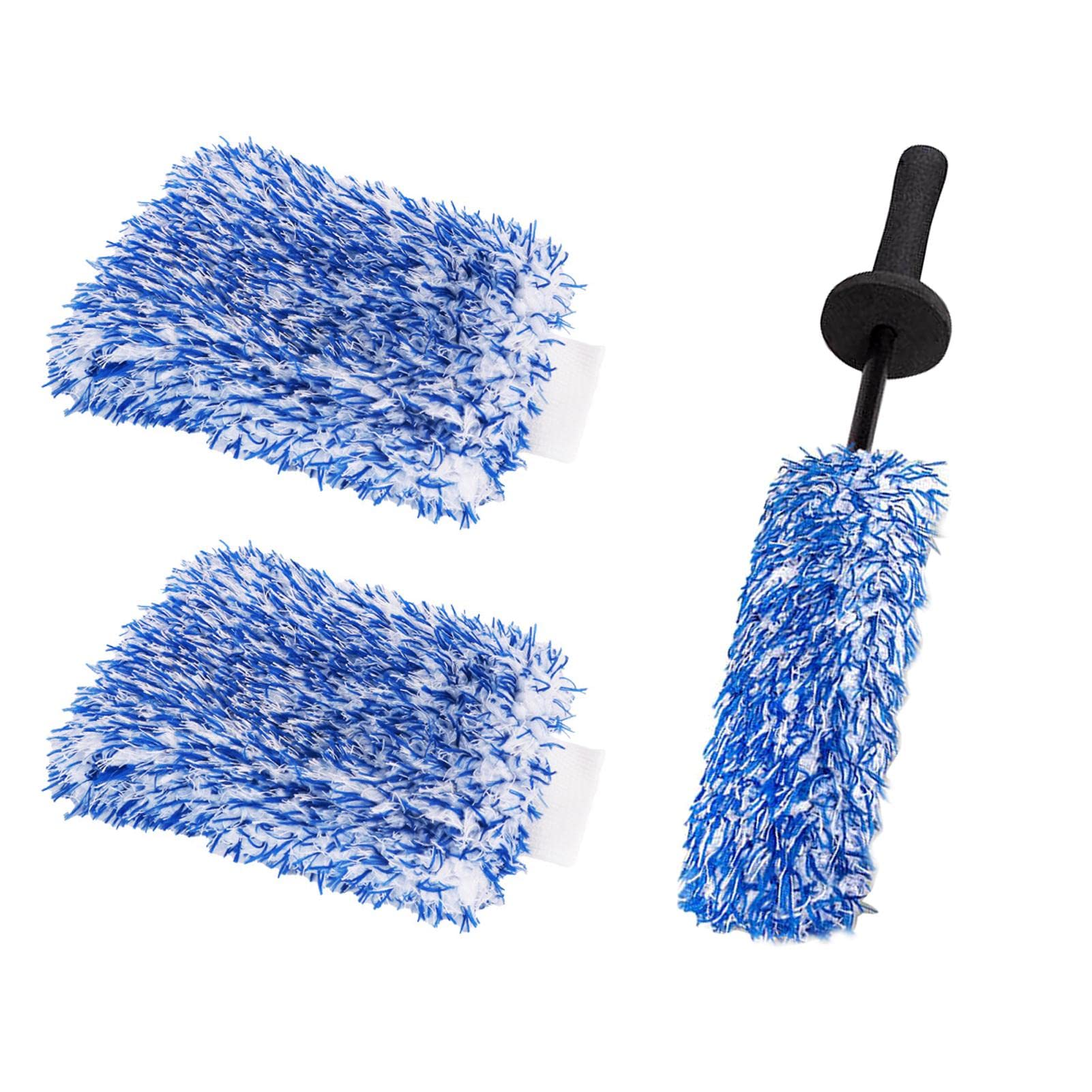 Divono 3er Set Autowaschhandschuh & Mikrofaser Felgenbürste, Felgenbürste Alufelgen Auto Waschhandschuh Sätze Für Hochwertige Felgen, entfernen hartnäckigen Schmutz mühelos(Blau) von Divono