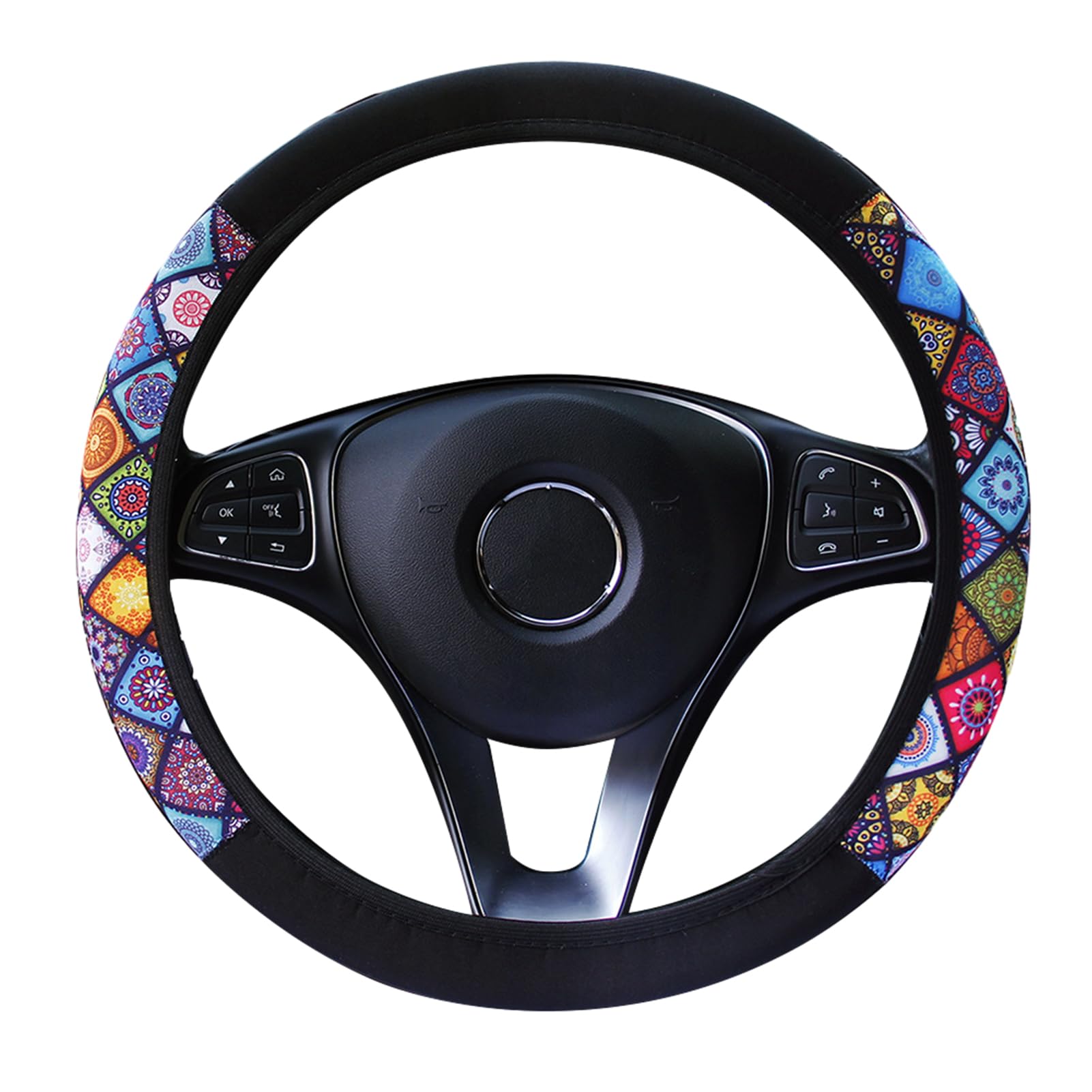 Ethnic Style Car Steering Wheel Cover, Fabric Steering Wheel Cover,Coarse Flax Cloth Car Steering Wheel Covers,Anti-Slip and Sweat Absorption Car Wrap Cover,Fits Most Cars 37 38cm von Divono