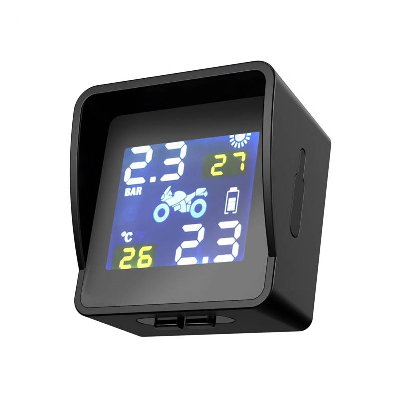 Diyeeni Motorrad-Reifendruckkontrollsystem Solar TPMS, LCD-Display mit Sechs Alarmmodi, Wasserdicht und Langlebig für Motorradroller von Diyeeni