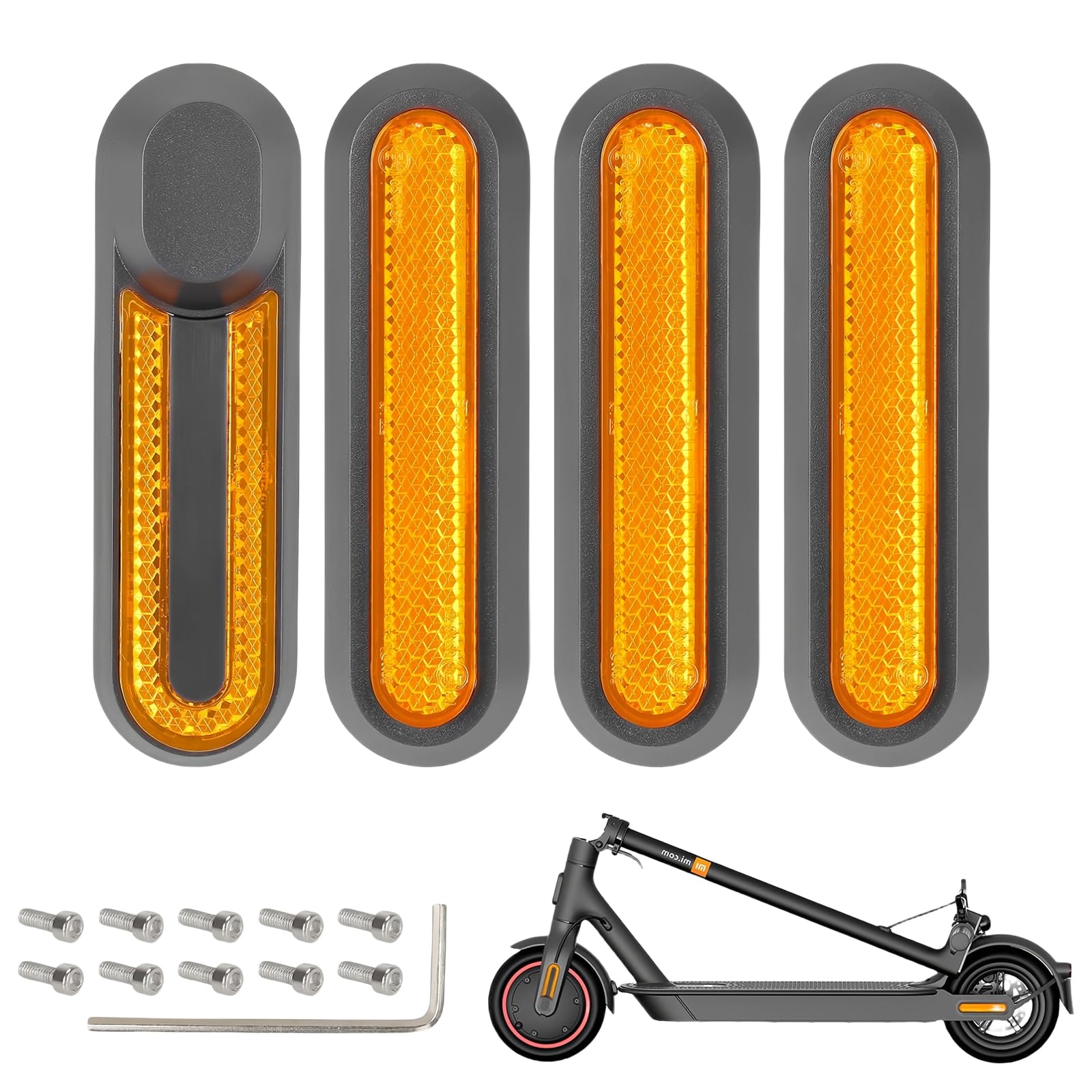 Diyxisk Scooter Reflektor, 4 Stücke Electric Scooter Reflektor, Dauerhaft Zubehör e Scooter, Abnehmbar Reflector, Geeignet für Xiaomi M365/Pro/Pro2/1S Elektroroller (Gelb) von Diyxisk