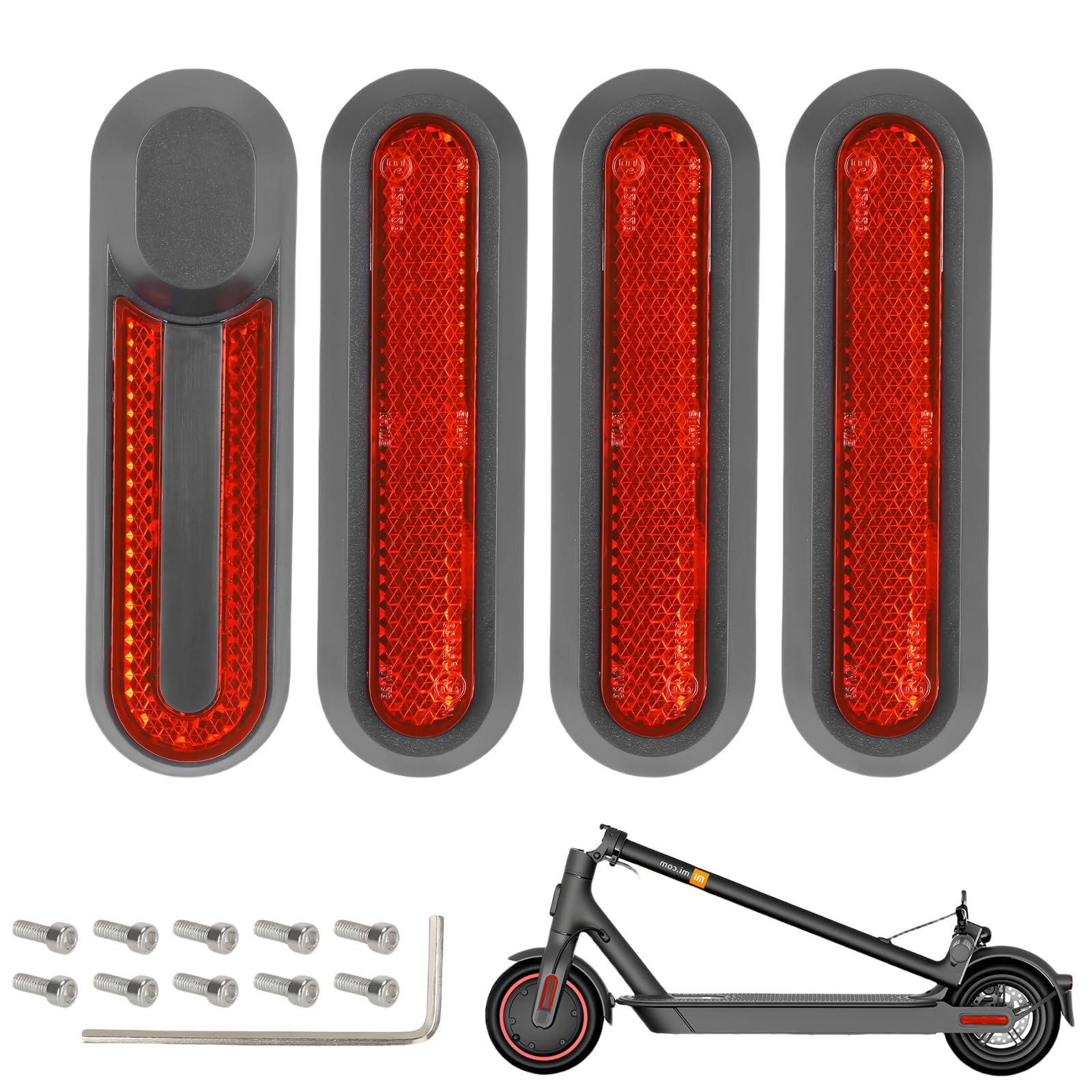 Diyxisk Scooter Reflektor, 4 Stücke Electric Scooter Reflektor, Dauerhaft Zubehör e Scooter, Abnehmbar Reflector, Geeignet für Xiaomi M365/Pro/Pro2/1S Elektroroller (Rot) von Diyxisk