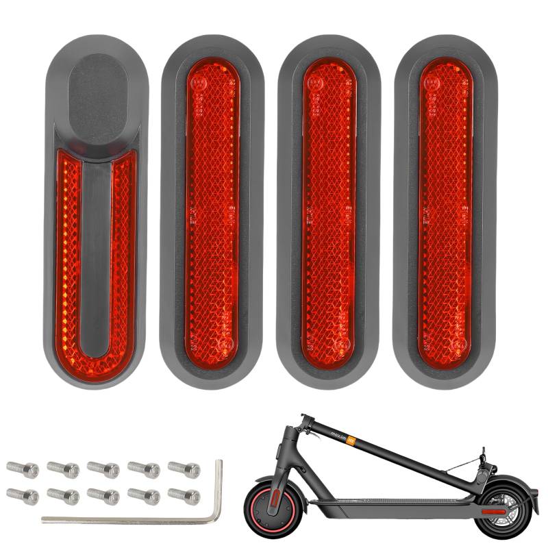 Diyxisk Scooter Reflektor, 4 Stücke Electric Scooter Reflektor, Dauerhaft Zubehör e Scooter, Abnehmbar Reflector, Geeignet für Xiaomi M365/Pro/Pro2/1S Elektroroller (Rot) von Diyxisk