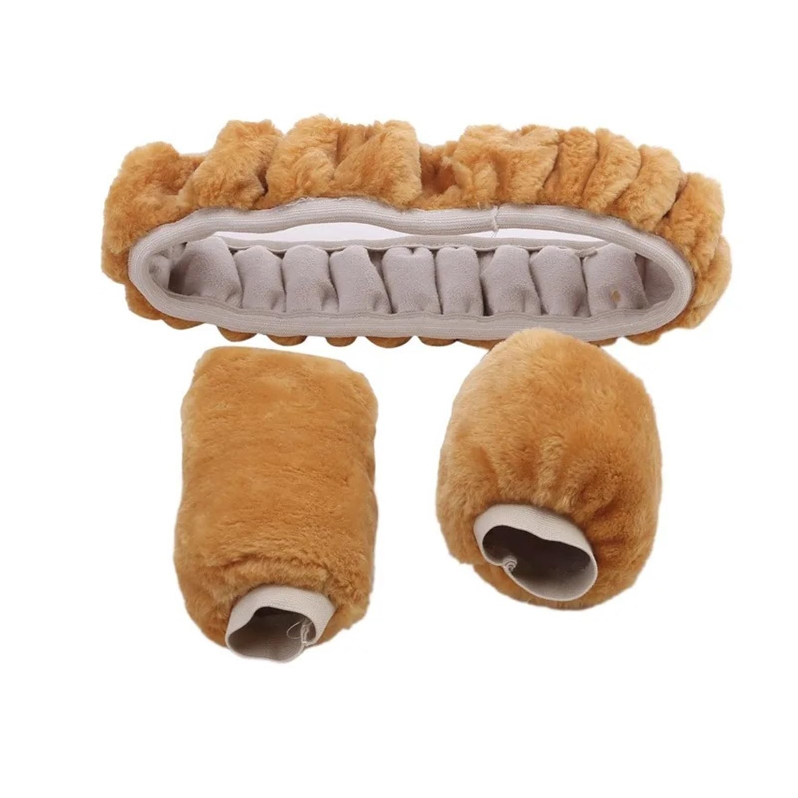 Auto Lenkradbezug 3 Teile/Satz Universal Plüsch Auto Lenkrad Abdeckungen Winter Kunstpelz Hand Bremse & Getriebe Abdeckung Set Auto Innen Zubehör 38cm Auto Lenkradschutz(Golden Camel A) von Dnhqknog
