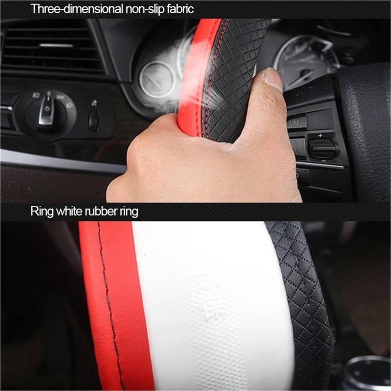 Auto Lenkradbezug 38 cm Lenkradabdeckung PU-Leder rutschfest Lenkradschutz Atmungsaktiv Fasergeflecht Universelle Lenkabdeckung Auto Lenkradschutz(Red) von Dnhqknog