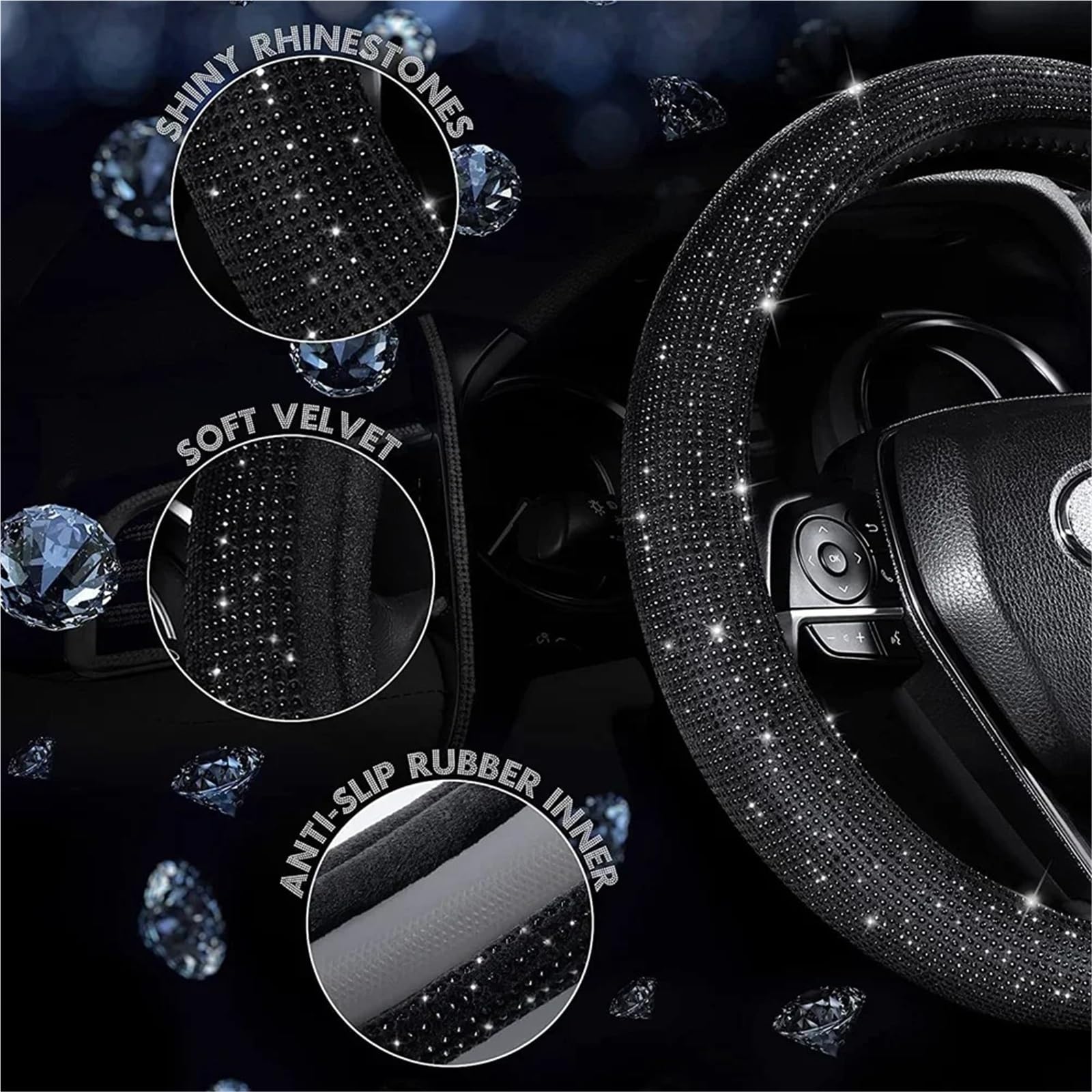 Auto Lenkradbezug Bling Bling Diamant Strass Kristall Auto Lenkrad Abdeckung PU Leder Auto Zubehör Fall Auto Styling Auto Lenkradschutz(Color) von Dnhqknog
