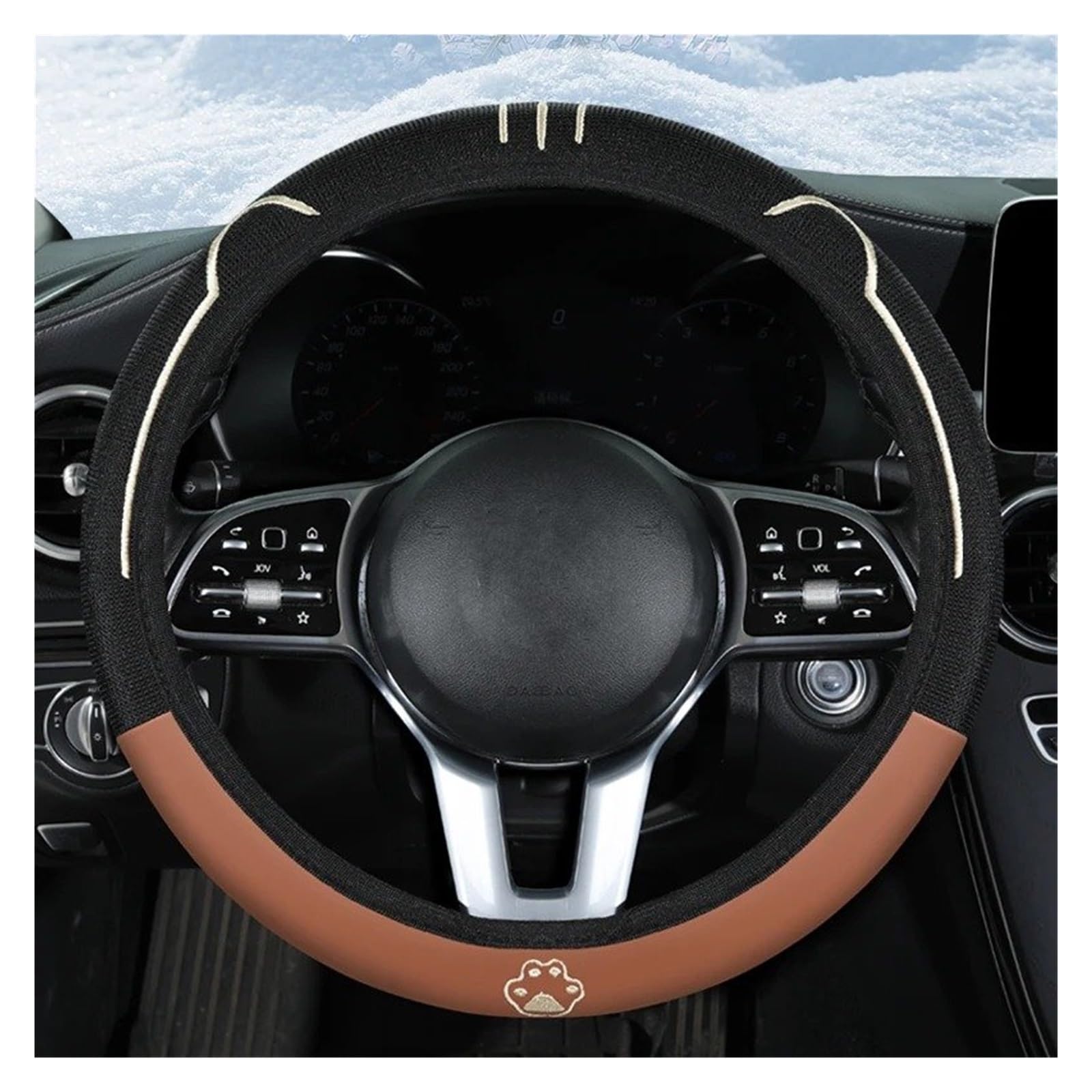 Auto Lenkradbezug Cartoon-elastischer Stretch-Lenkradbezug Universell 15 Zoll Atmungsaktiv Kühlender Seidenstoff Mit Anti-Rutsch-Futter Auto Lenkradschutz(Brown) von Dnhqknog