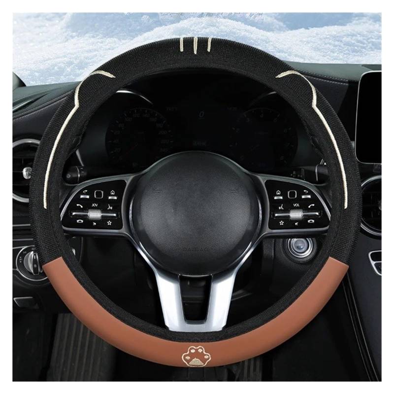 Auto Lenkradbezug Cartoon-elastischer Stretch-Lenkradbezug Universell 15 Zoll Atmungsaktiv Kühlender Seidenstoff Mit Anti-Rutsch-Futter Auto Lenkradschutz(Brown) von Dnhqknog