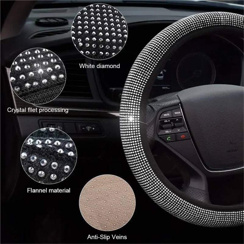 Auto Lenkradbezug Diamant Strass Kristall Auto Lenkrad Abdeckung PU Leder Auto Zubehör Fall Auto Styling Auto Lenkradschutz(Blue) von Dnhqknog