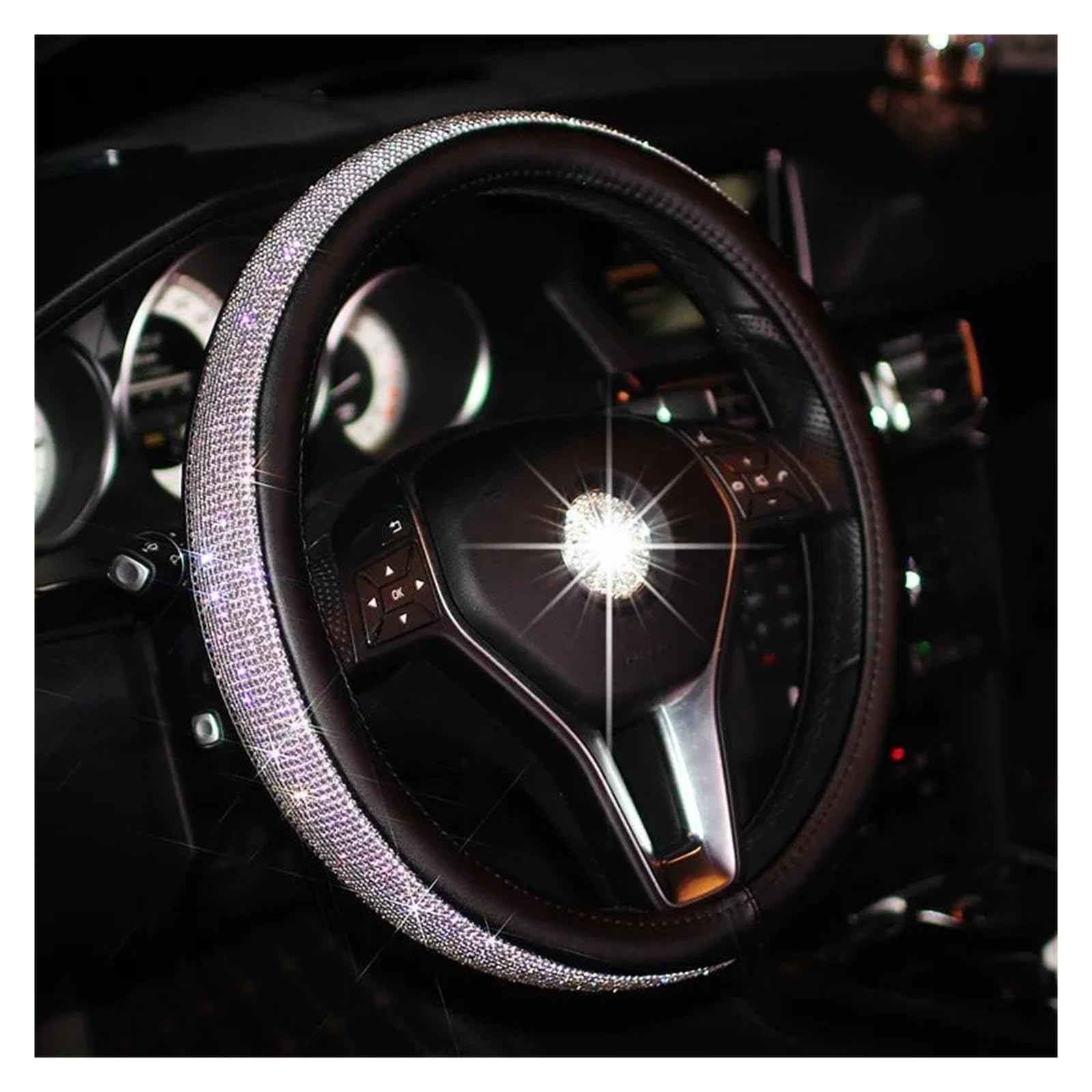 Auto Lenkradbezug Diamant Strass Kristall Auto Lenkrad Abdeckung PU Leder Auto Zubehör Fall Auto Styling Auto Lenkradschutz(Steering Wheel Cover) von Dnhqknog